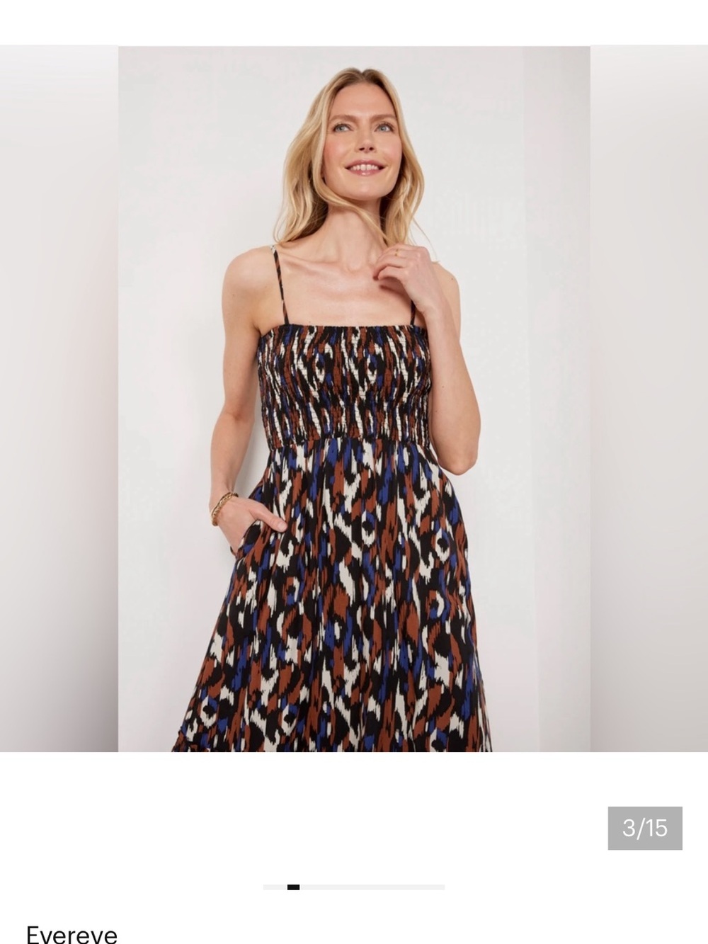 Evereve Woman's Summer Smocked Muti-Print Tessa Maxi Dress Sz XL